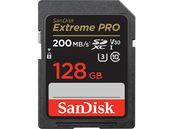 Tarjeta SDXC - SanDisk Extreme PRO, 128 GB, Hasta 200 MB/s lectura, U3, V30, Clase 10, Vídeo 4K UHD, Negro