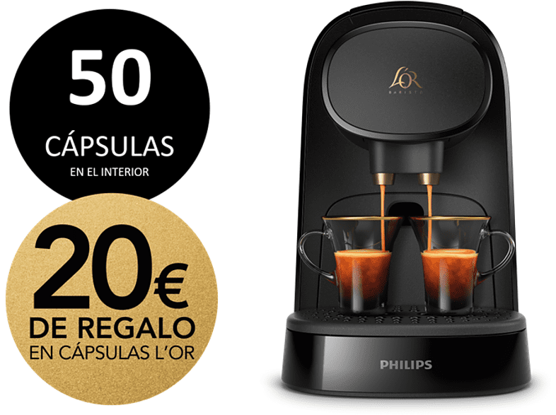 Cafetera de cápsulas - Philips LM8012/65, 19 bar, 1L, 1 o 2 tazas, Compatible con cápsulas L'OR y Nespresso®, Negro
