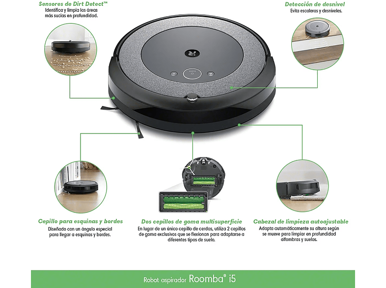 Robot aspirador - IROBOT Roomba I5, 33 W, 0.4 l, Dirt detected, 2 cepillos, Limpieza por voz, Gris