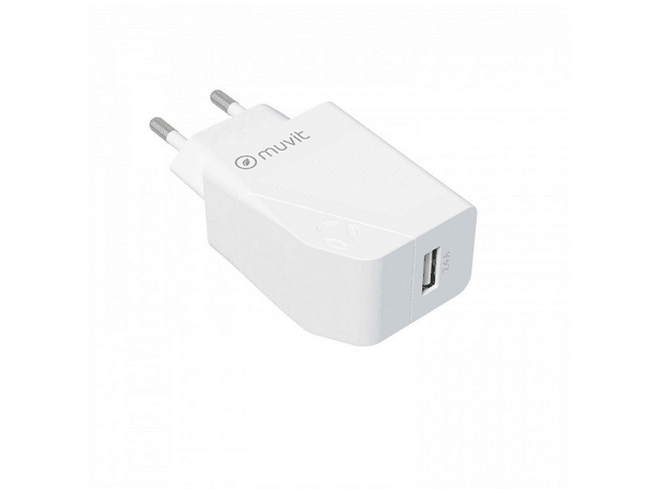 Cargador - Muvit MCACC0002, 12W, USB, Carga rápida, 2.4A, Blanco