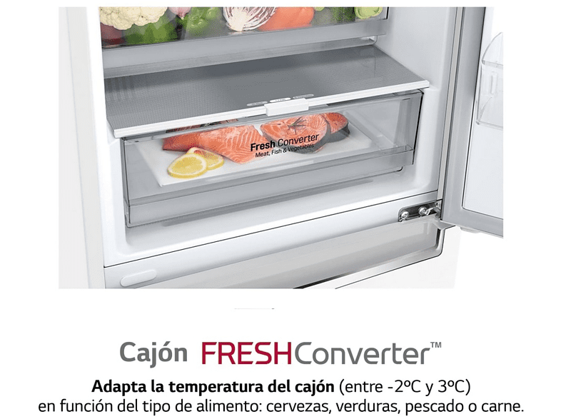 Frigorífico combi - LG GBB62SWGCC1, 384 l, No Frost, 35 dB, Libre instalación, Altura 203 cm, Blanco