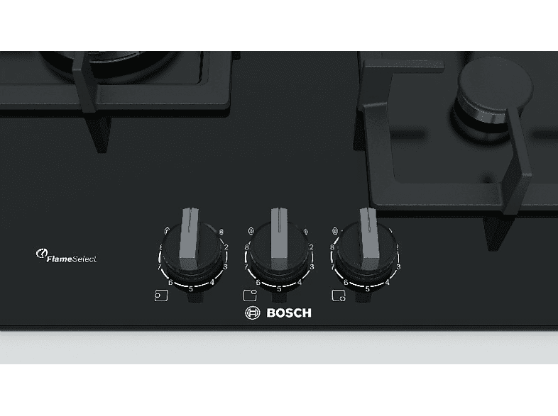 Encimera - Bosch PPC6A6B20, Vitrocerámica, Gas, 3 quemadores, Negro