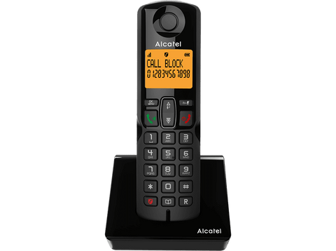 Teléfono - Alcatel S280 Single, Inalámbrico, Bloqueo de llamadas, Agenda para 50 contactos, Manos libres, Negro