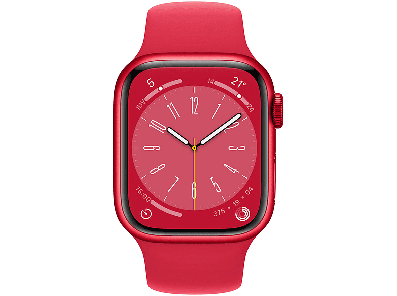 Apple Watch S8 (2022), GPS, 41 mm, Caja de aluminio, Vidrio delantero Ion-X, Correa deportiva PRODUCT(RED)