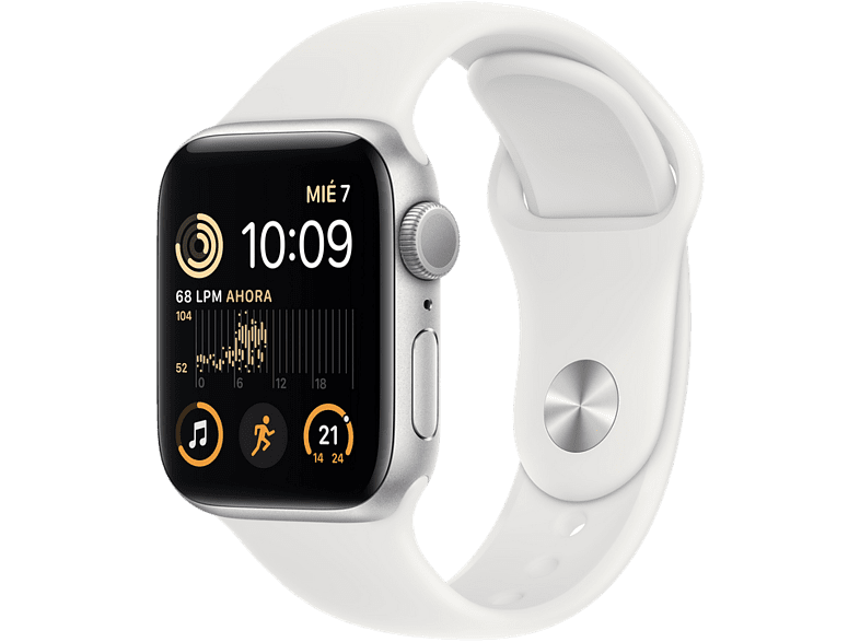 Apple Watch SE (2022), GPS, 44 mm, Caja de aluminio, Vidrio delantero Ion-X, Correa deportiva Plata