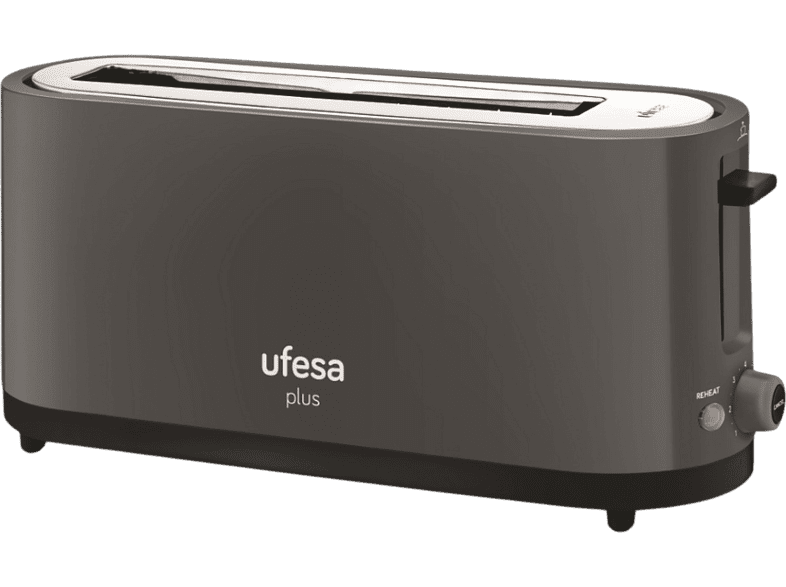 Tostadora - Ufesa TT7565, 900 W, 1 Ranura, Función descongelación y Recalentado, 7 Posiciones, Gris