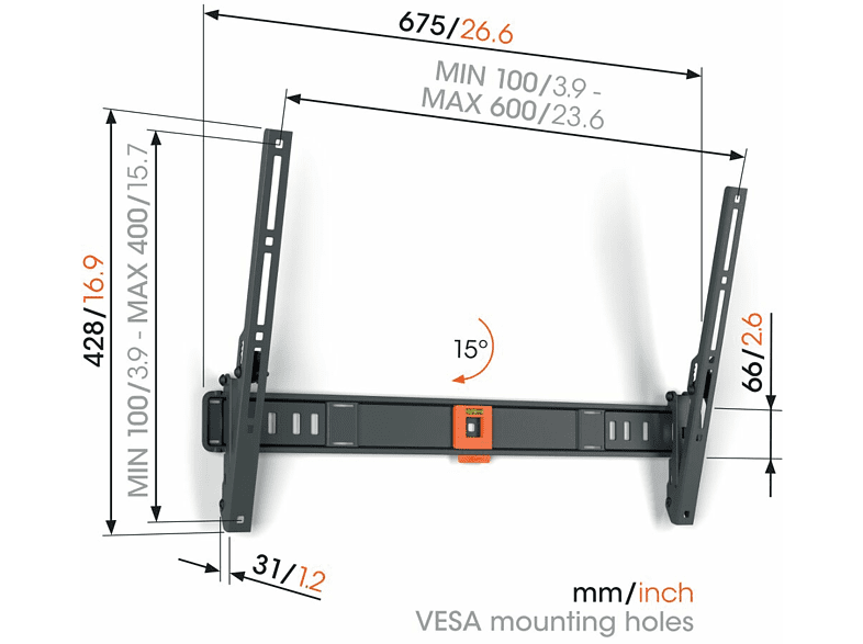 Soporte TV - Vogels TVM 1619, 40- 77, Inclinable, VESA 100 mm x 100 mm - 600 mm x 400 mm, Negro