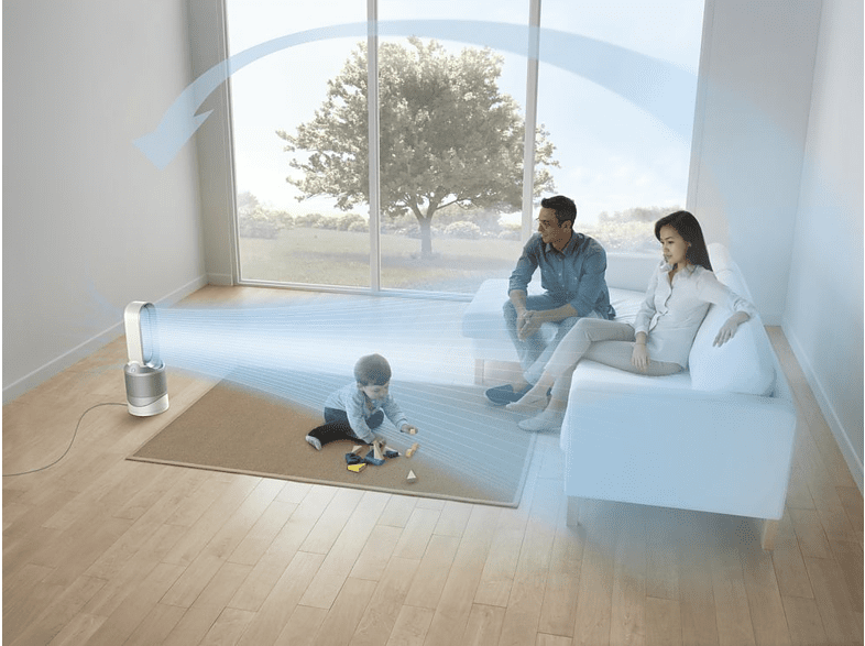Purificador de aire - Dyson HP00 Pure Hot+Cool, 3 en 1: Purifica, Ventila y Calienta, Oscilación 70º, HEPA 360º Glass