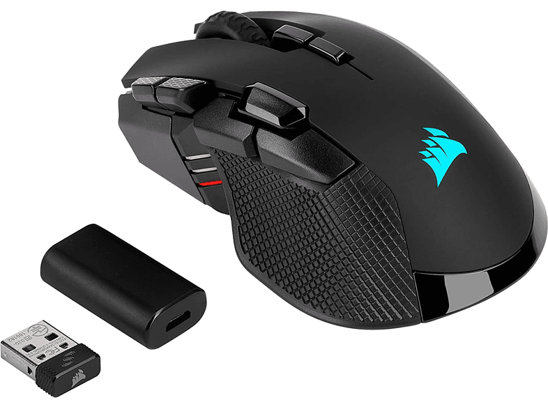 Ratón gaming - Corsair Ironclaw RGB, Inalámbrico, 18000 dpi, 10 botones programables, Negro