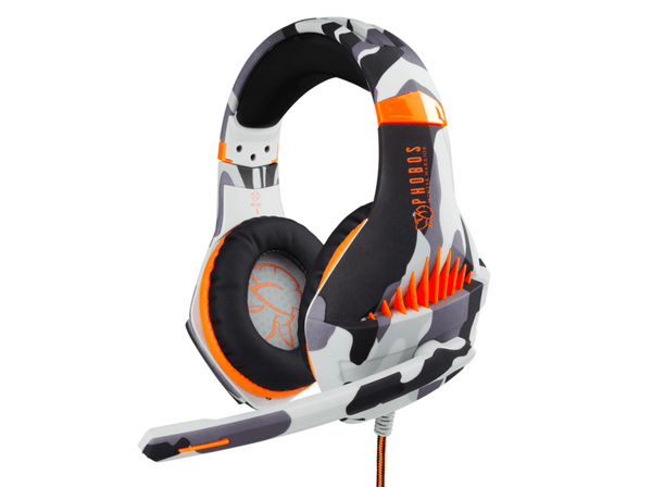 Auriculares gaming, FR-TEC Phobos Winter Warrior, Multiplataforma, Micrófono, Gris y Naranja