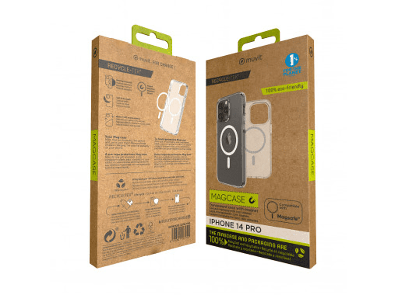 Funda - Muvit For Change MCBKC0282, Para IPhone 14 Pro, Recycletek Magsafe, Transparente
