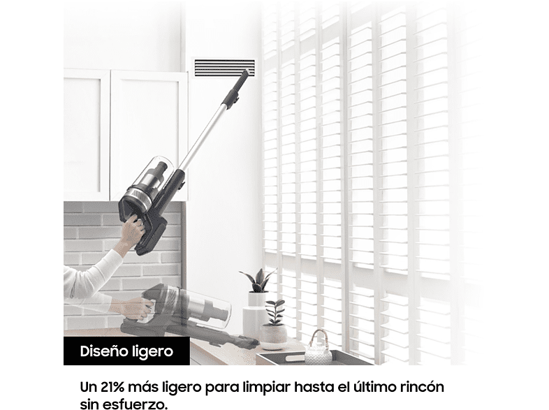 Aspirador escoba - Samsung VS15A6032R5/ET Jet 60 Pet, 150 W, Multi Cyclone, Digital Inverter, 40 Min, Plata