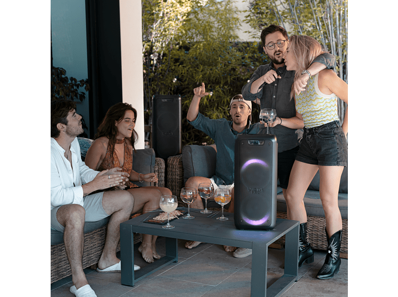 Altavoz de gran potencia - Vieta Pro Party 20, 500 W, Bluetooth, Micrófono inalámbrico, 9 hs de autonomía, Negro