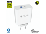 Cargador - MUVIT TR320002, Universal USB Type-C + Type-A QC, 65W, Blanco