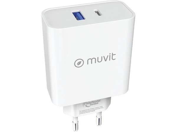 Cargador - MUVIT TR320002, Universal USB Type-C + Type-A QC, 65W, Blanco