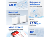 Sistema WiFi Mesh - Mercusys HALO H30G (3-PACK), 1.3 Gbit/s, MU-MIMO, Doble banda, Blanco
