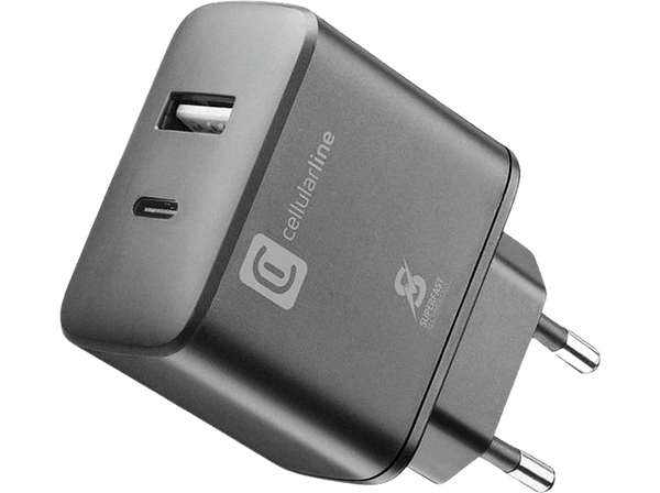 Cargador - Cellular line ACHSMUSB2PD25WK, Universal, 25 W, USB-C, Protección sobrecarga, Negro