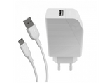 Cargador - Muvit MCPAK0002, USB-A, USB-C, Carga rápida, 12W, 3A, Blanco