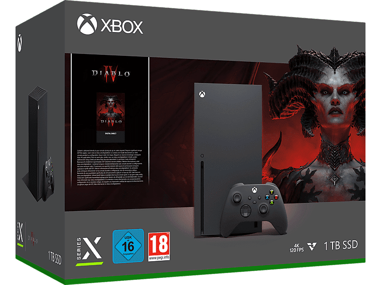 Consola - Microsoft Xbox Series X, 1 TB SSD, 4K UHD Blu-ray, Negro + Juego Diablo IV (código de descarga)