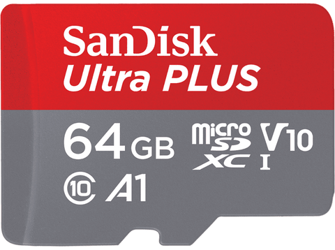 Tarjeta Micro SDXC - SanDisk Ultra PLUS, 64 GB, 150 MB/s, UHS-I, V10, A1, C10, Adaptador SD, Multicolor