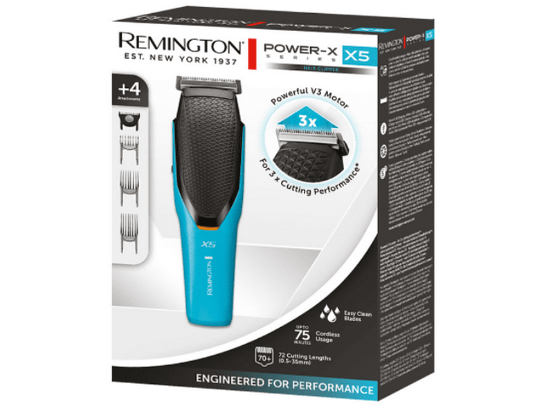 Cortapelos - Remington X5 PowerX Hair Clipper HC5000, 72 niveles, 75 min, Turquesa