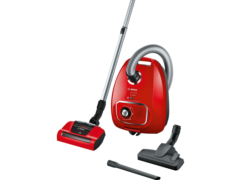 Aspirador con bolsa - Bosch BGBS4PET1, 600 W, 4 l, AirTurbo Plus, Rojo