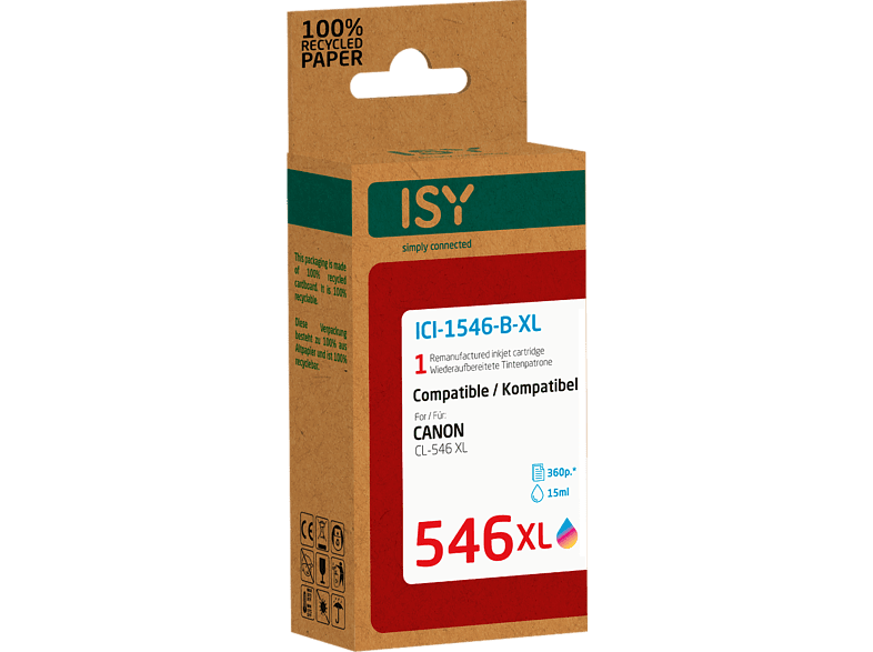 Cartucho de tinta - ISY ICI-1546-B-XL Para Canon CL-546 XL, Multicolor