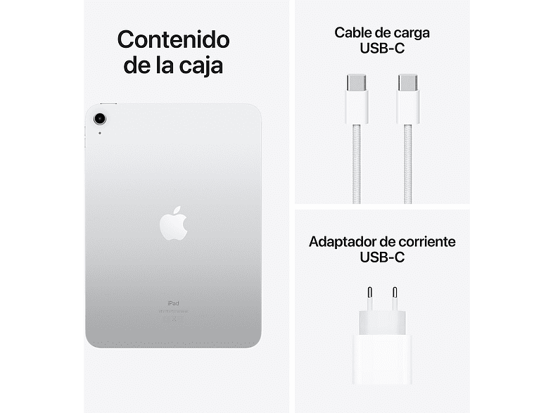 Apple iPad (2022 10ª gen), 256 GB, Plata, WiFi+CELL, 10.9, Retina, Chip A14 Bionic, iPadOS 16