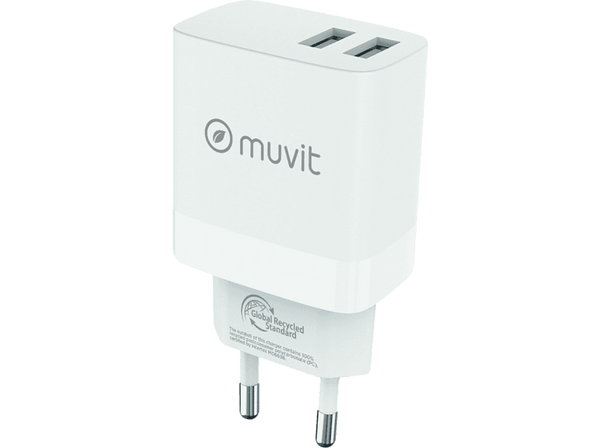 Cargador - MUVIT MCACC0021, Universal USB-A, 18W, 100V-240V, Blanco