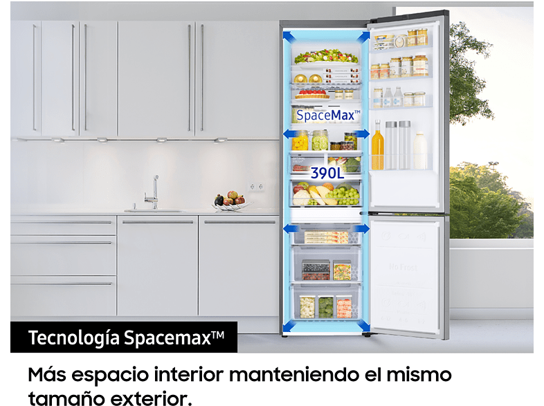Frigorífico combi -  Samsung SMART AI RB38C605DS9/EF, All Around Cooling, 200 cm, 390l, No Frost, WiFi, Inox