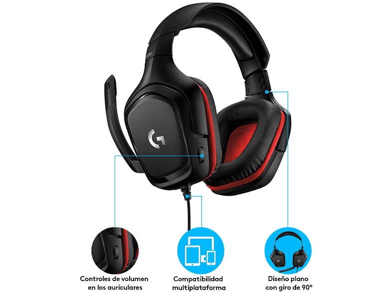 Auriculares gaming - Logitech G332, Micrófono, Drivers 50mm