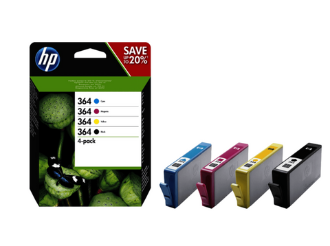Cartucho de tinta - HP 364 Combo 4 Pack,  Negro/Cian/Magenta/Amarillo, N9J73AE