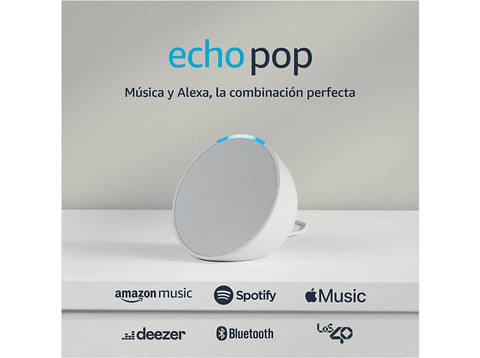 Altavoz inteligente - Amazon Echo Pop, Bluetooth con Alexa de sonido potente y compacto, Blanco