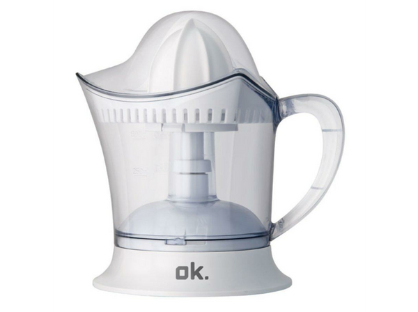 Exprimidor - OK OJU 102 Potencia 40W, Depósito de 0.5L, Tapa transparente