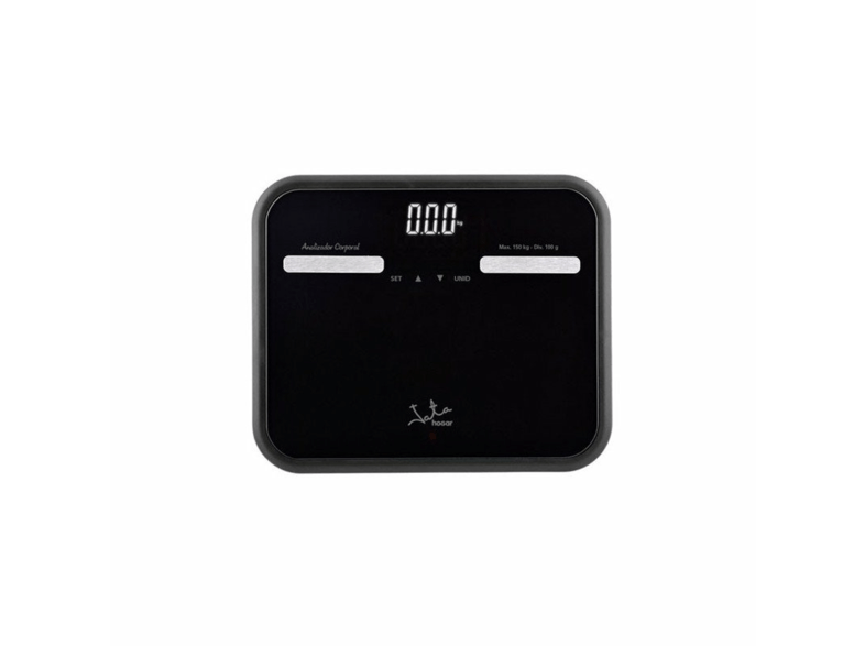 Báscula analizador de fitness - Jata 538, Batería por USB, 6 Meses autonomía, 7 Funciones, 150 kg, Negro