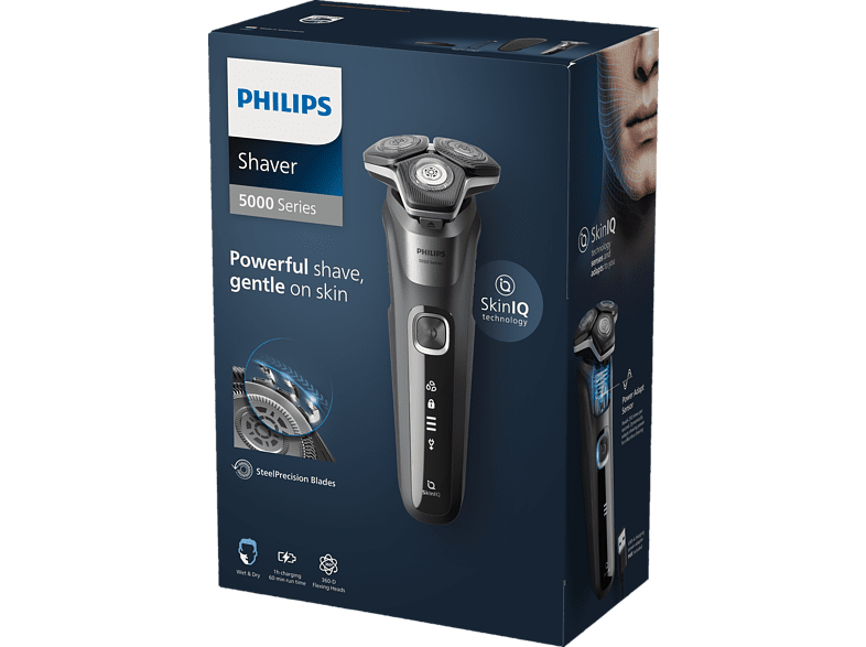 Afeitadora eléctrica - Philips S5887/35, Uso en seco y mojado, 60 min, Gris ceniza