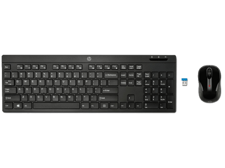 Teclado y ratón inalámbrico - HP 200, 1000 ppp, teclado numérico, Negro