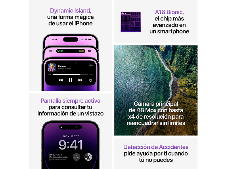 Apple iPhone 14 Pro Max, Oro, 128 GB, 5G, 6.7 Pantalla Super Retina XDR, Chip A16 Bionic, iOS