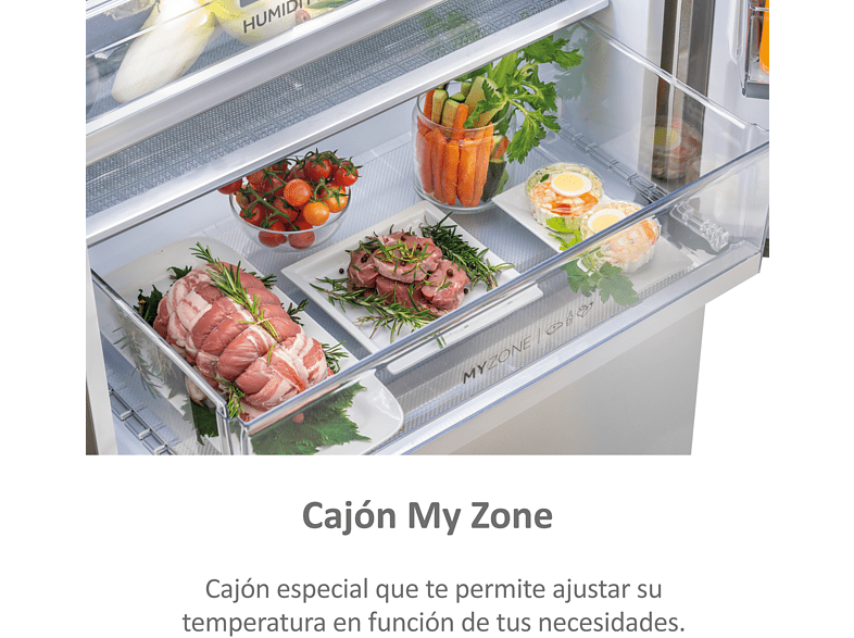 Frigorífico combi - Haier 3D 70 Series 7 HTR7720DNMP, 483 L, Total No Frost, 200.6 cm, Motor Inverter, Humidity Zone, My Zone, Plateado