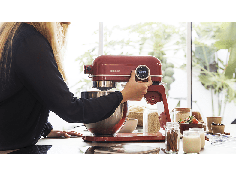Robot amasador - Cecotec Twist&Fusion 4500 Luxury Red, 800 W, 5.2 L, 8 Velocidades, Pantalla LED, Temporizador, Incluye Recetario, Rojo