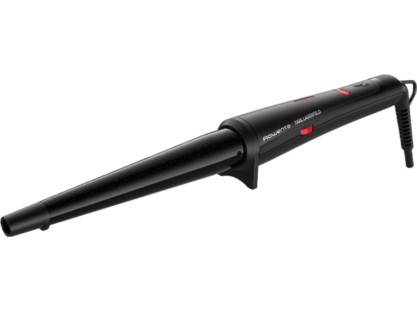 Moldeador - Rowenta x Karl Lagerfeld CF324L, Keratin & Glow, Hasta 200 ºC, Cable giratorio 360 º, Calentamiento 45 s, Negro y rojo
