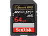 Tarjeta SDXC - SanDisk Extreme PRO, 64 GB, Hasta 200 MB/s lectura, U3, V30, Clase 10, Vídeo 4K UHD, Negro