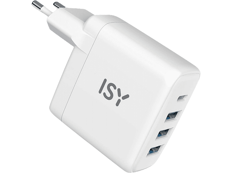 Cargador - ISY IAC-5045, 3 Puertos USB-A Y 1 Puerto USB-C, 45 W, Blanco
