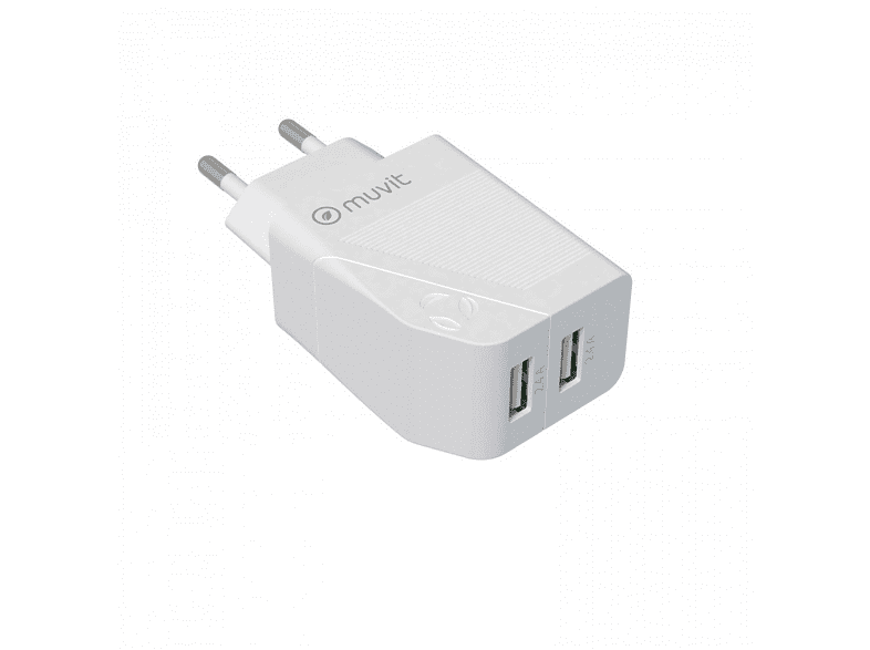 Cargador - Muvit MCACC0003, 18W, 2 USB, Carga rápida, 4.8A, Blanco