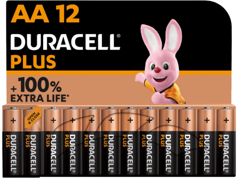 Pilas AA - Duracell PLUS MX1500 AA LR06 / LR6, Pilas alcalinas 1.5 V,  Paquete 12 unidades, Negro