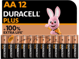 Pilas AA - Duracell PLUS MX1500 AA LR06 / LR6, Pilas alcalinas 1.5 V,  Paquete 12 unidades, Negro