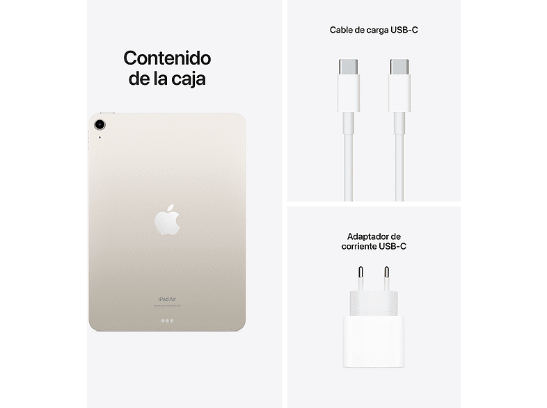 Apple iPad Air, 256 GB, Blanco estrella, WiFi, 10.9, Liquid Retina, Chip M1 con Neural Engine