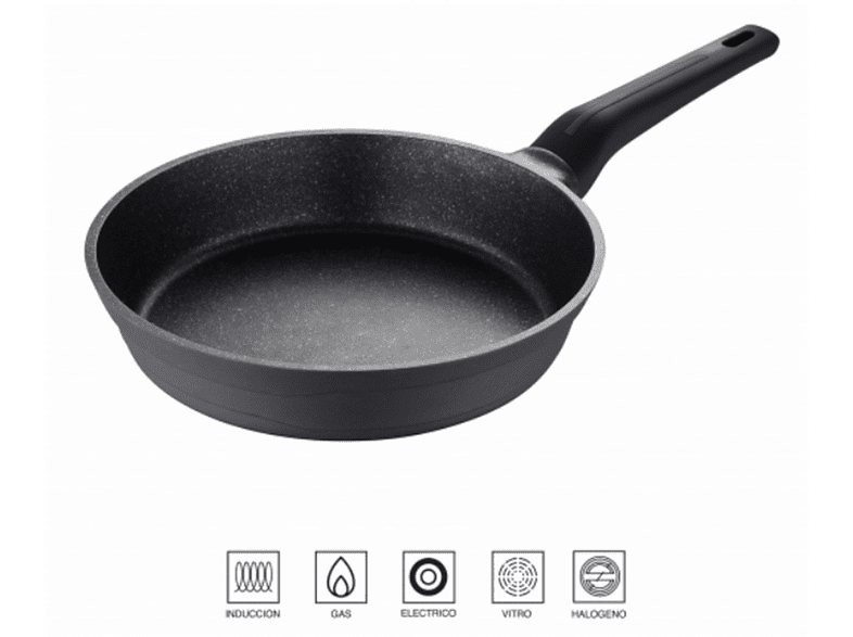 Sartén - San Ignacio SG-6372, 28 cm, Aluminio, Con mango, Negro