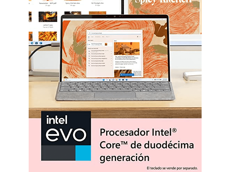 Convertible 2 en 1 - Microsoft Surface Pro 9, 13 2K QHD+, Intel® Evo™ Core™ i5-1235U, 8 GB RAM, 256 GB SSD, W11 Home, Platinum
