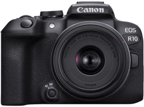 Cámara EVIL - Canon EOS R10 + 18-45mm F3.5-6.3 IS STM, 24.2 megapixel, Pantalla táctil 7.5 cm, Wi-Fi, Negro